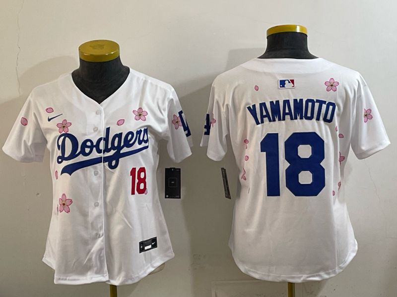 Youth Los Angeles Dodgers #18 Yamamoto White Sakura Edition 2026 Nike MLB Jersey 002->youth mlb jersey->Youth Jersey